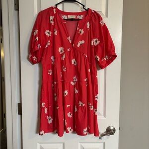 Universal Thread Red Floral V-Neck Tiered Dress